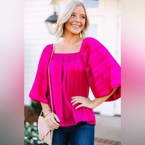 Anthropologie Entro Magenta Puffed Sleeves Top, size S